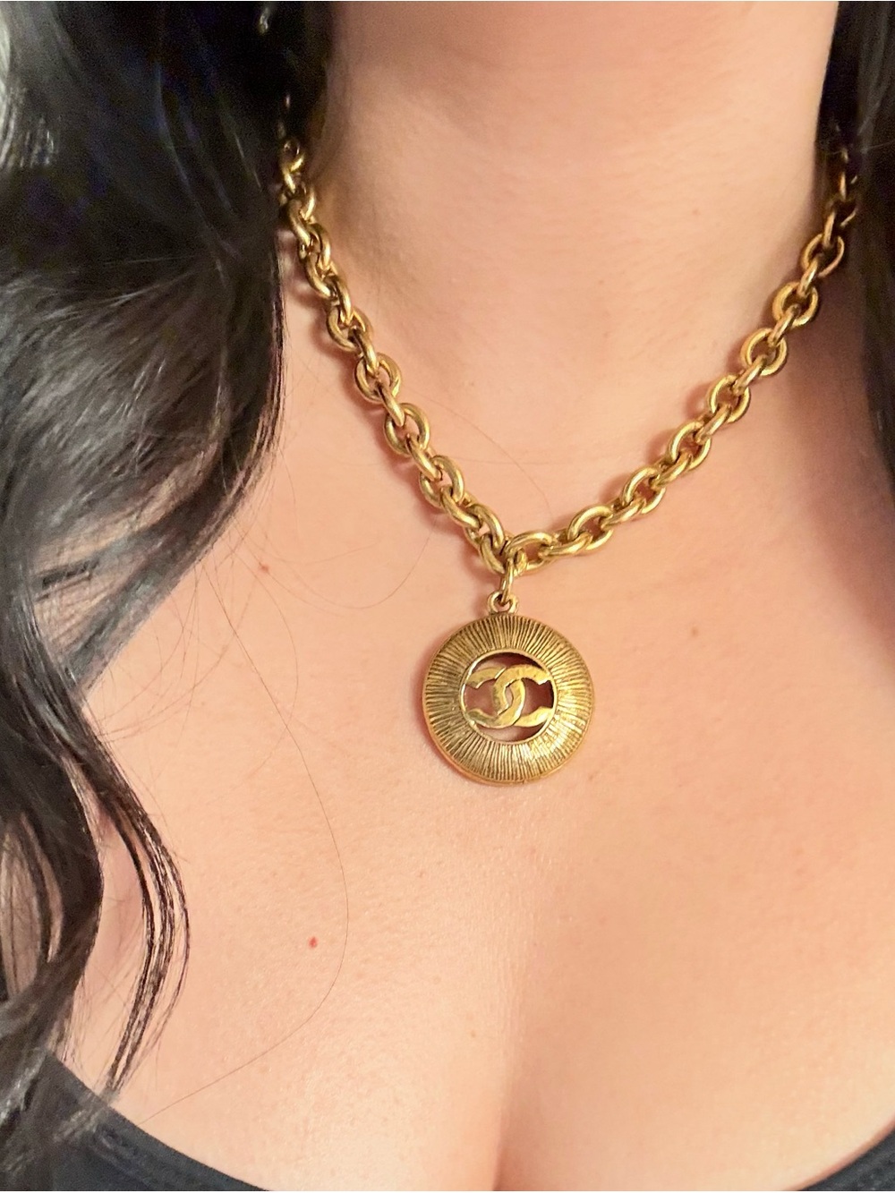 CHANEL Vintage CC Medallion Gold Chain Collar Necklace